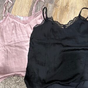 EUC Hollister Lace Trim Satin Cami Tank - Pink & Black